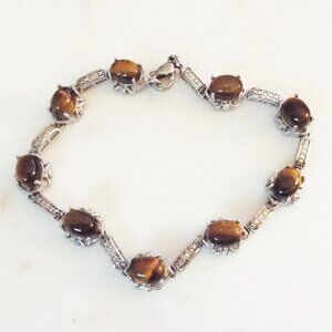 KARIS PLATINUM BOND AFRICAN TIGER'S EYE CABOCHON LINKS BRACELET D